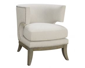 Barrel Back Accent Chair in White And Weathered Grey