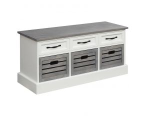 3-Drawer Storage Bench in White And Weathered Grey