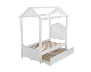 Rapunzel Full Canopy Bed with Twin Trundle in White