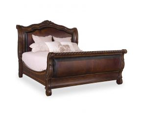 Valencia Queen Upholstered Sleigh Bed in Dark Oak