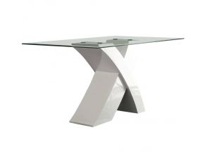 Acme Furniture Pervis Dining Table in White Finish and Clear Glass