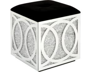 Noralie Mirrored Ottoman with Faux Diamonds in Black