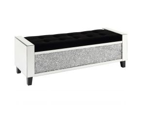 Noralie 51 Inch Mirrored Bench with Storage Console in Black