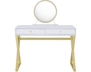 Coleen Vanity Desk with Jewelry Tray in White and Gold Finish