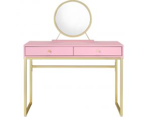 Coleen Vanity Desk with Jewelry Tray in Pink and Gold Finish