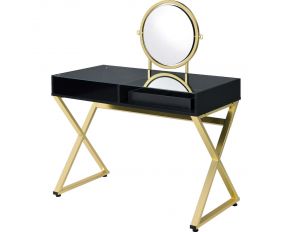 Coleen Vanity Desk with Jewelry Tray in Black and Gold Finish