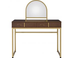 Coleen Vanity Desk with Jewelry Tray in Walnut and Gold