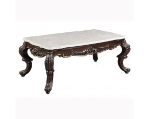 Benbek Rectangular Coffee Table with Marble Top in Antique Oak Finish