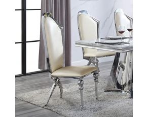 Cyrene Set of 2 Sides Chairs in Beige and Chrome Finish