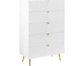 Gaines 5 Drawer Chest in High Gloss White Finish