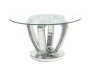 Noralie Round Dining Table with Clear Glass Top in Mirrored Finish