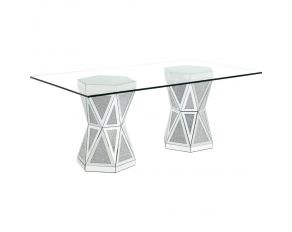 Noralie Mirrored Rectangular Dining Table with Faux Diamonds Inlay in Silver