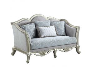 Qunsia Loveseat with 4 Pillows in Light Gray and Champagne