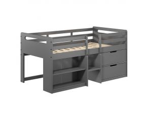 Fabiana Twin Loft Bed with Storage in Gray Finish