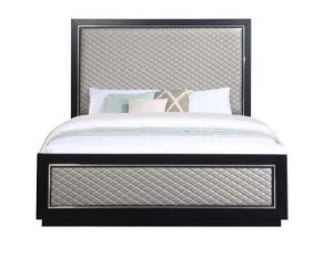 Nicola Eastern King Panel Bed in Silver and Black Finish