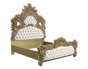 Bernadette Eastern King Upholstered Bed in White and Gold Finish