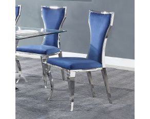 Azriel Set of 2 Side Chairs in Blue and Mirrored Silver Finish