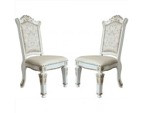 Vendom Set of 2 Side Chairs with Padded Seat and Back Cushion in Antique Pearl Finish