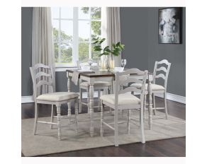 Bettina 5-Piece Counter Height Dining Set in Antique White and Weathered Oak Finish