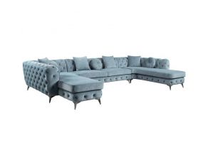 Atronia Sectional Sofa with 7 Pillows in Deep Green Finish