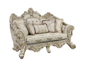 Danae Loveseat with 5 Pillows in Champagne and Gold Finish