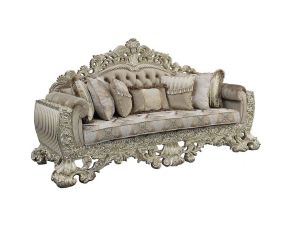 Sorina Sofa with 7 Pillows in Antique Gold Finish