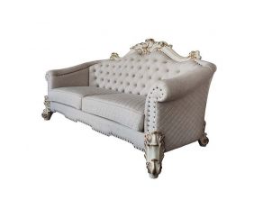 Vendom II Sofa with 6 Pillows in Ivory and Antique Pearl Finish