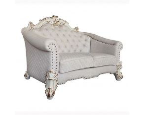 Vendom II Loveseat with 4 Pillows in Ivory and Antique Pearl Finish