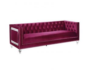 Heibero Sofa with 2 Pillows in Burgundy Finish