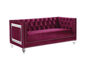 Heibero Loveseat with 2 Pillows in Burgundy Finish