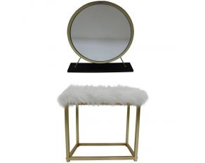 Adao Vanity Mirror with Stool in Black and Brass