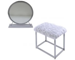 Adao Vanity Mirror with Stool in White and Chrome