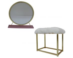 Adao Vanity Mirror with Stool in Pink and Gold