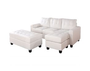 Acme Furniture Lyssa Reversible Sectional and Ottoman in White Bonded Leather