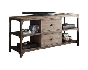 Gorden TV Stand in Weathered Oak and Antique Silver