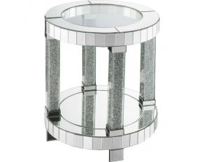 Fafia Round End Table with Clear Glass Top in Silver