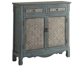 Winchell Sofa Accent Table with 2 Drawers and Doors in Antique Blue