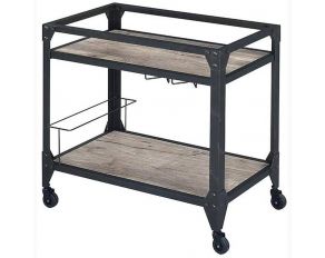 Jorgensen Serving Cart in Rustic Oak and Charcoal Finish