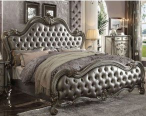 Versailles II Eastern King Upholstered Bed in Silver and Antique Platinum