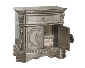 Northville Nightstand with Wooden Top in Antique Silver