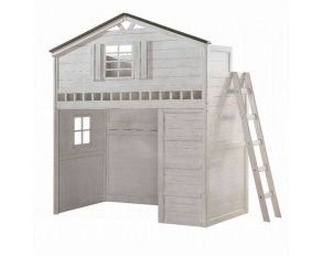 Tree House Twin Loft Bed in Weathered White and Washed Gray