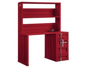 Cargo Computer Desk and Hutch in Red Finish