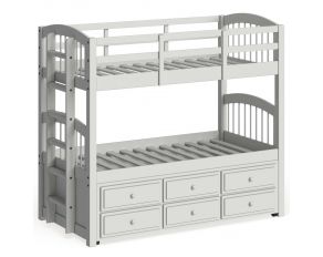 Micah Twin over Twin Bunk Bed with Trundle and Storage in White