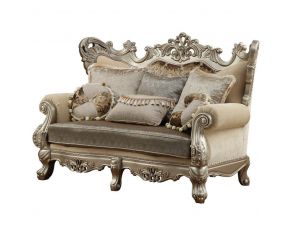 Ranita Loveseat with 6 Pillows in Champagne