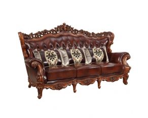 Eustoma Sofa with 3 Pillows in Cherry and Walnut