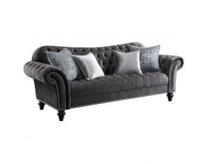 Gaura Sofa with 4 Pillows in Dark Gray Finish