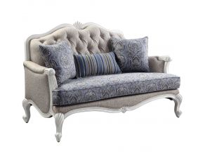 Ciddrenar Loveseat with 3 Pillows in Beige and Blue