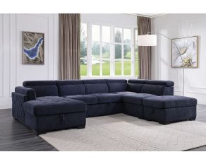 Nekoda Storage Sleeper Sectional Sofa and Ottoman in Navy Blue