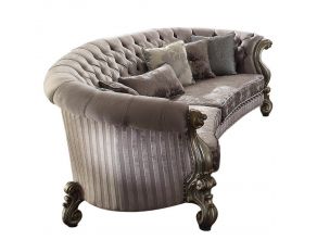 Versailles Crescent Sofa with 5 Pillows in Antique Platinum