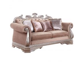 Northville Loveseat with 4 Pillows in Velvet and Antique Silver